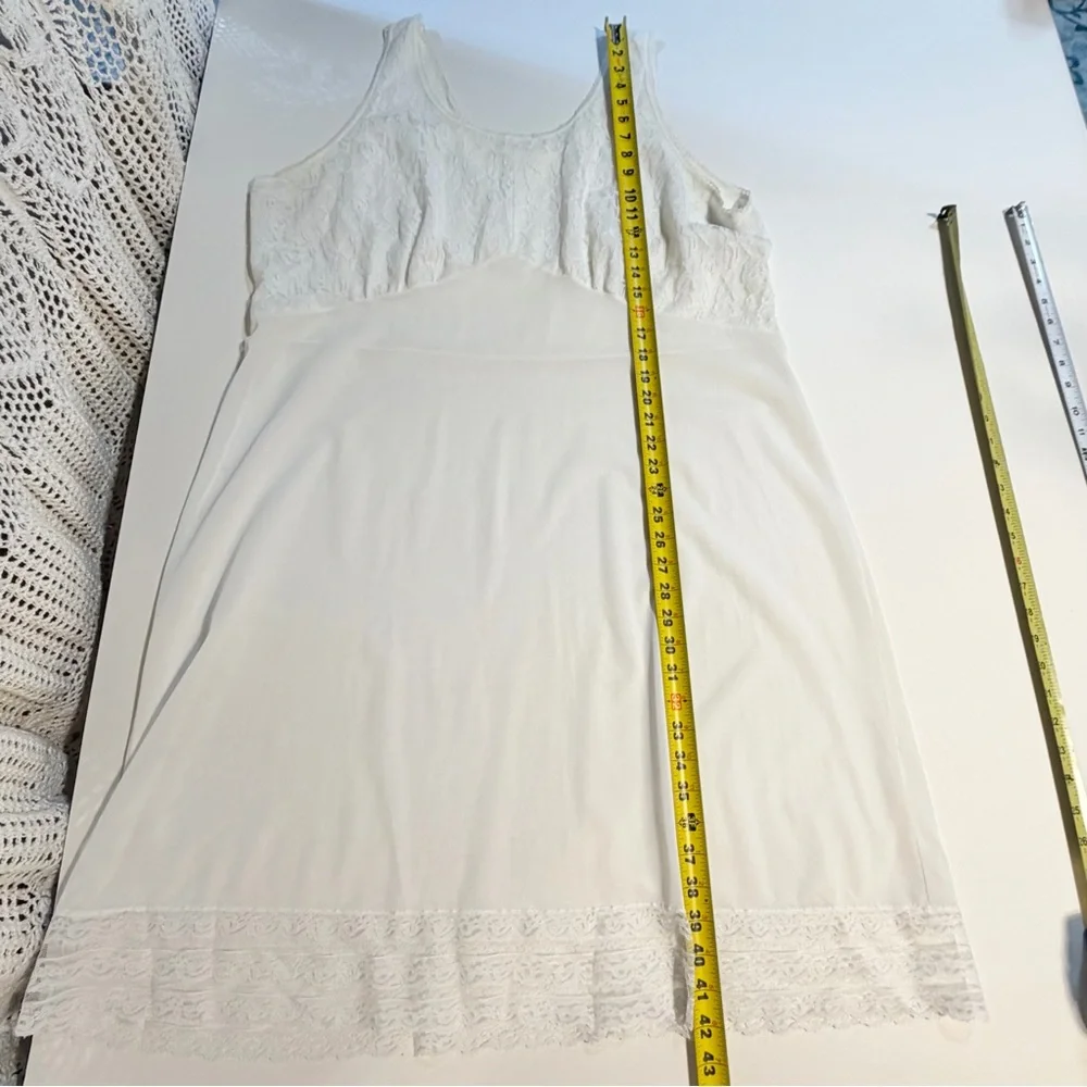 VINTAGE 70s white lace full dress slip nightgown lingerie layer midi plus‎ size - Picture 12 of 13